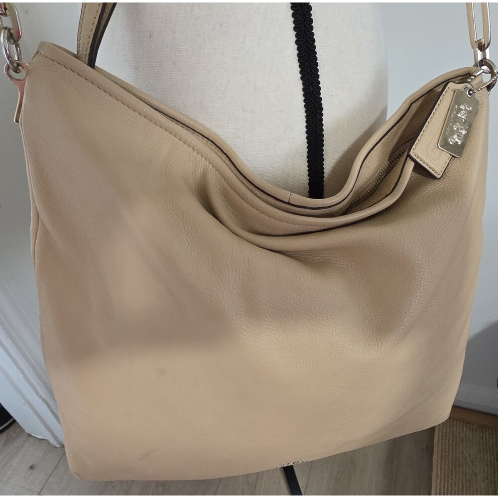 Vintage COACH Madison Isabelle ShoulderBag LEATHER Cream/Beige/Tan PURSE VguC
